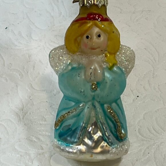 VTG Christmas Angel Hand Blown Glass Glitter Holiday Tree Ornament 1.75"x3.25" - Picture 5 of 11